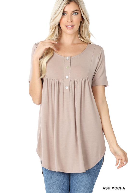 Dolphin Hem Button Top in Ash Mocha