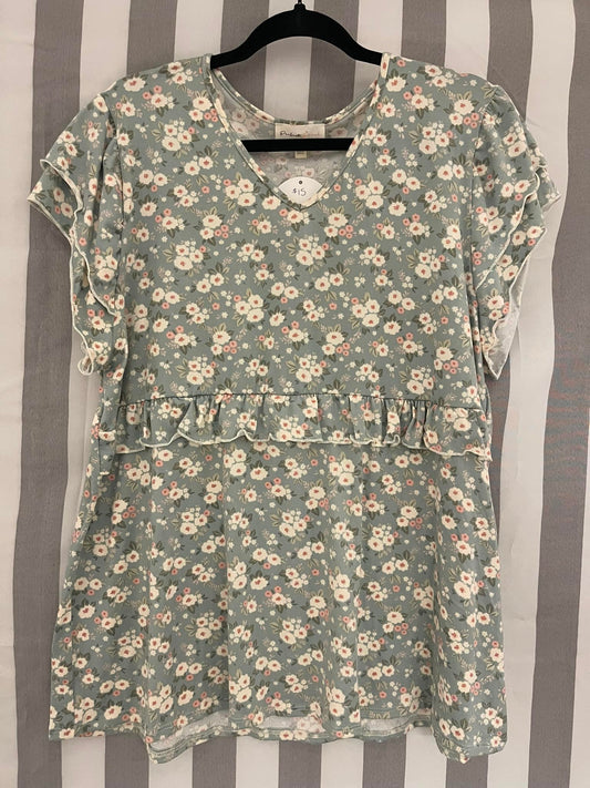 Babydoll Floral Top in Sage