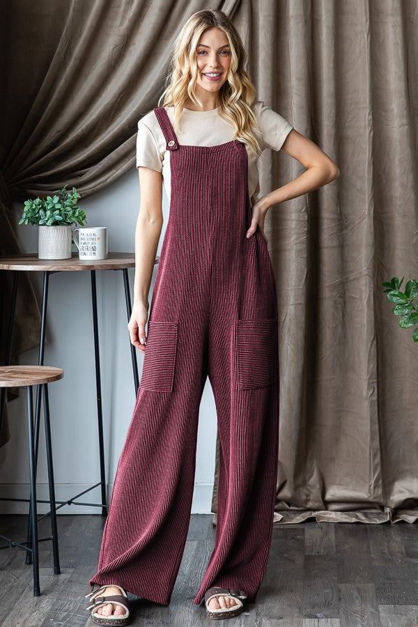 Ribbed Jumpsuit in Burgundy