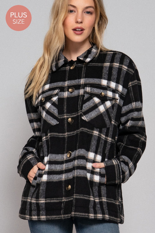 Plaid Shacket in Black/Cream