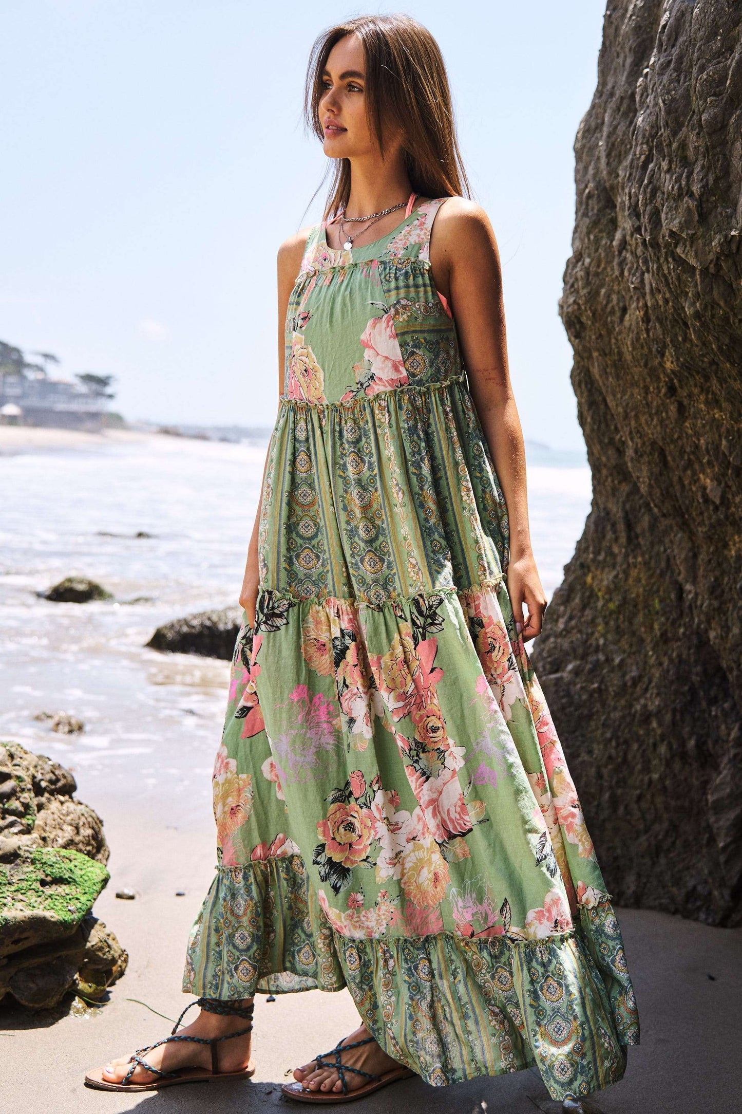 Floral Patchwork Dress in Sage