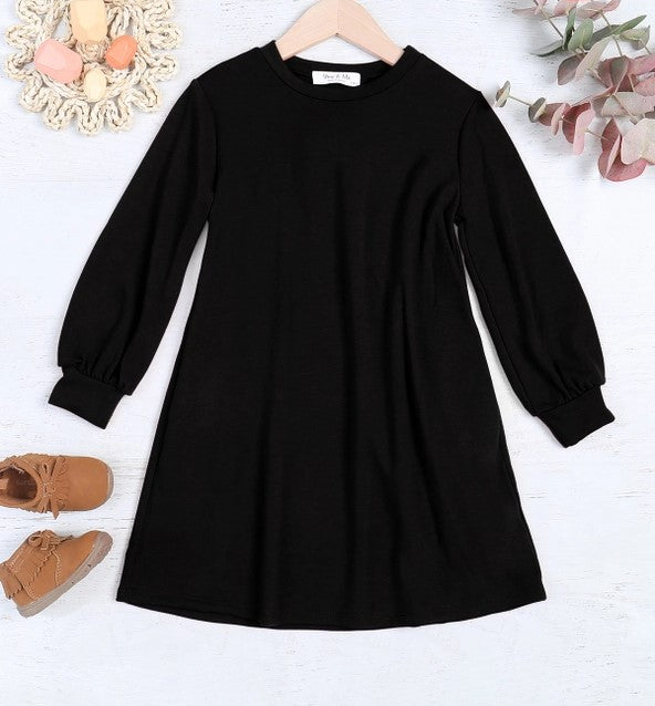 GIRLS Puff Sleeve Dress in Black