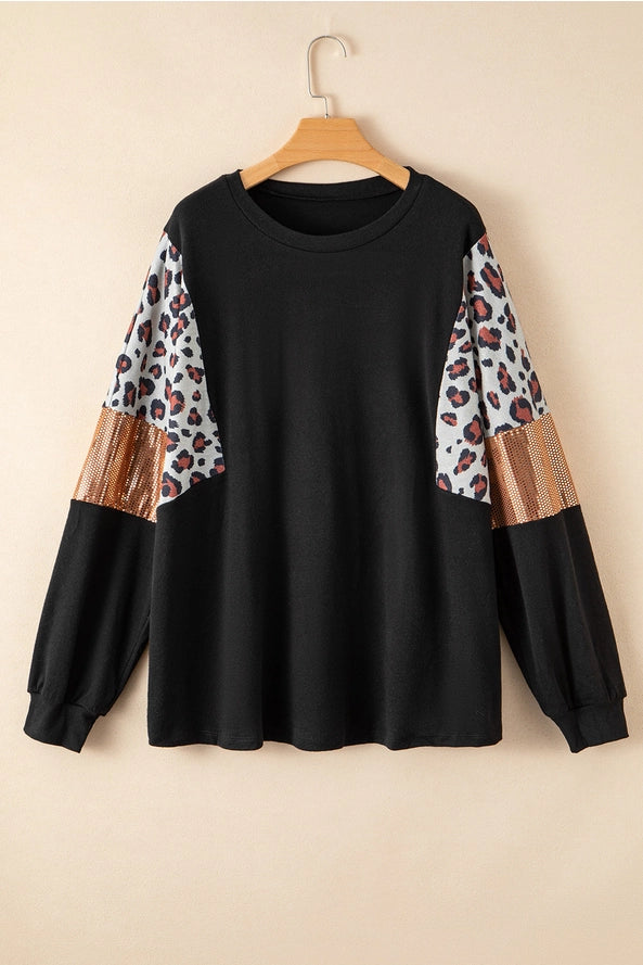 Leopard Sequin Long Sleeve in Black