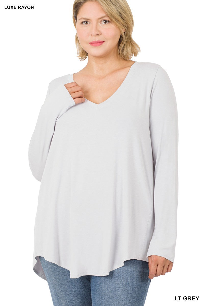 Long Sleeve V-neck in Light Gray