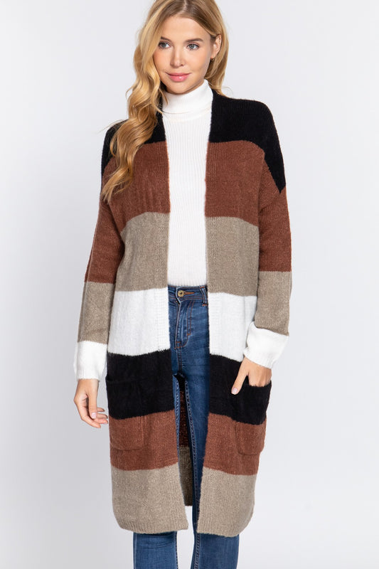 Long Colorblock Cardigan