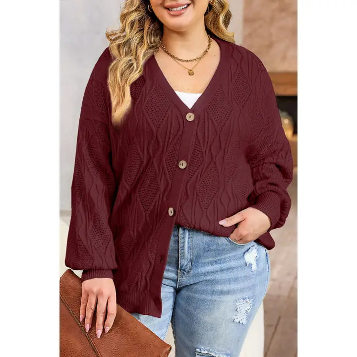 Button-up Cardigan in Burgundy