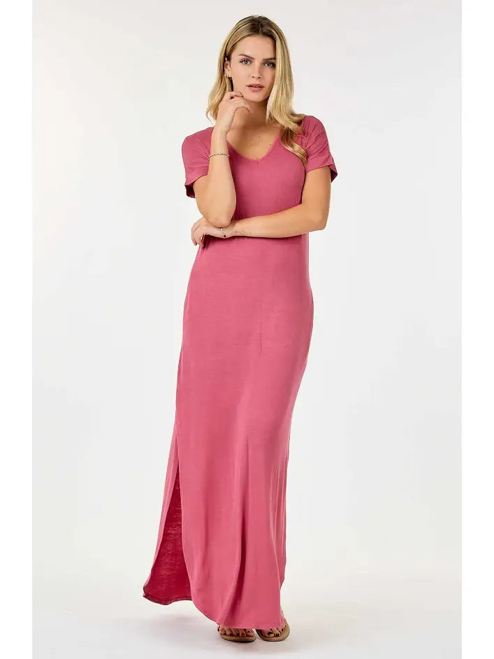 V-neck Maxi w/ Side Slits in Mauve