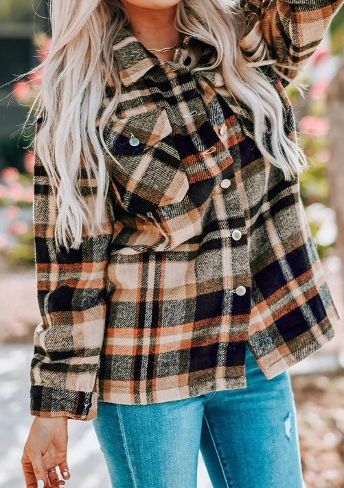 Fall Plaid Shacket in Orange