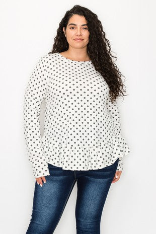 Polka Dot Ruffle Top in White