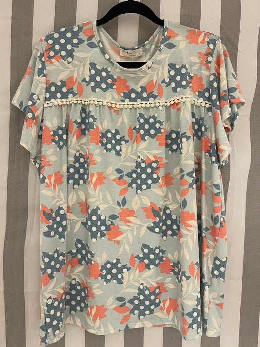 Pom Floral Top in Blue