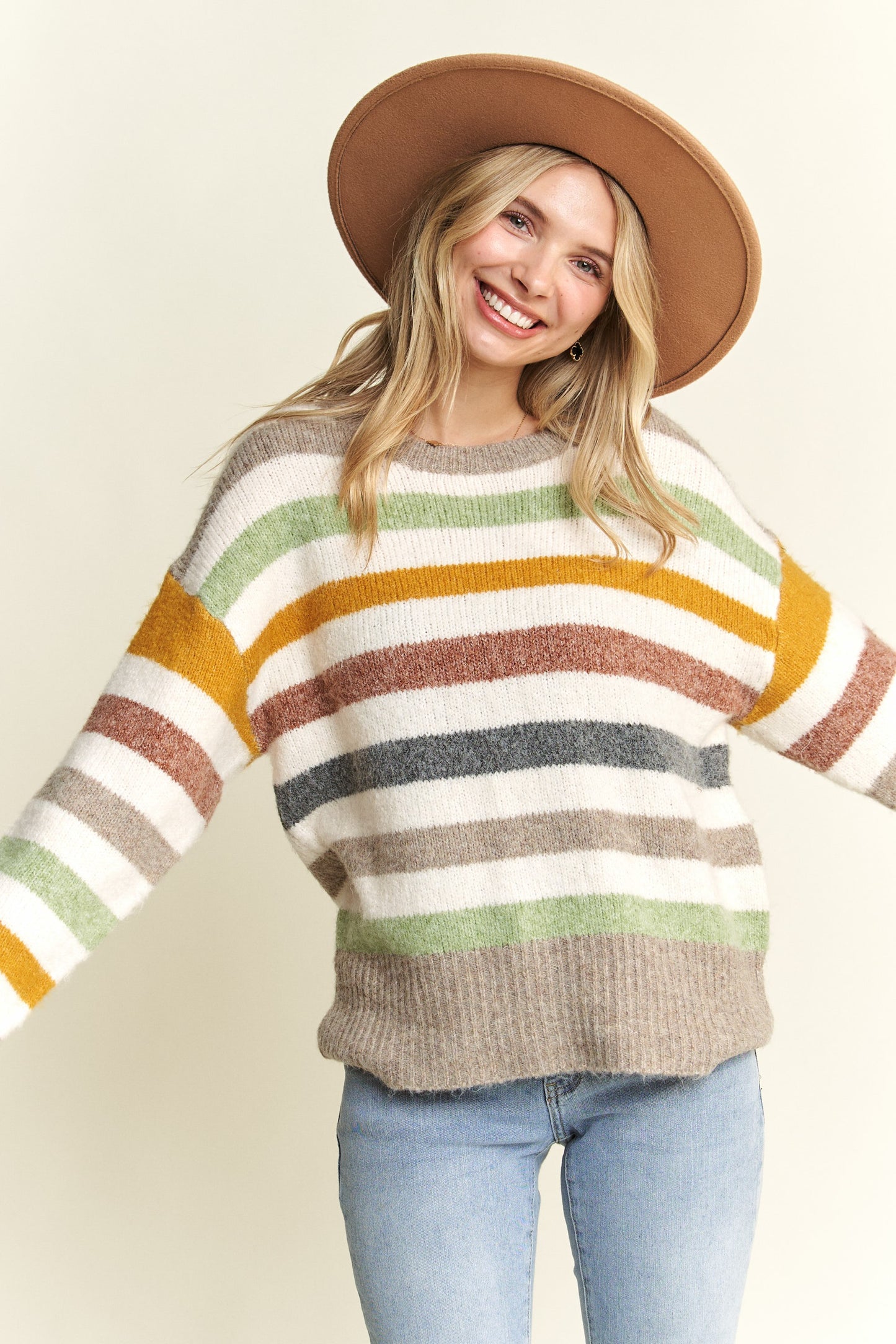 Multi-colored Striped Sweater in Off White