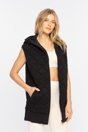 Quilted Vest w/ Hood in Black