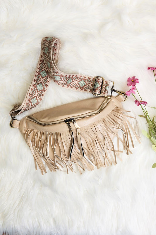 Crossbody Fringe Sling Bag in Cream